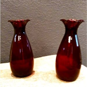 Royal Ruby classic vase. Blown from mold glass. Circa 1940’s.